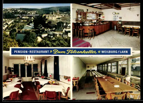 AK Weilburg /Lahn, Pension-Restaurant Zum Felsenkeller, Inh. Peter Herrmann, Bundeskegelbahnen