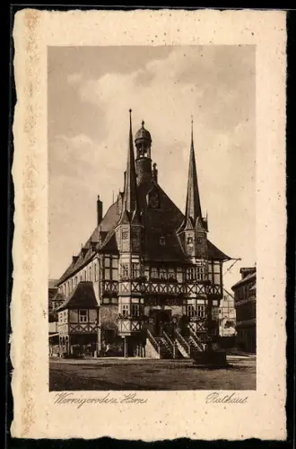 AK Wernigerode am Harz, Ortspartie mit Rathaus