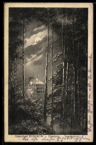 AK Koserow / Usedom, Blick vom Waldrand auf das Sanatorium