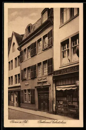 AK Bonn a. Rh., Beethovens Geburtshaus, Aussenansicht, Uhrengeschäft von Jos. Hesse
