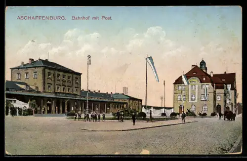 AK Aschaffenburg, Bahnhof mit Post