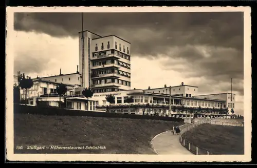 AK Stuttgart, Höhenrestaurant Schönblick, Gebäude im Bauhaus-Stil