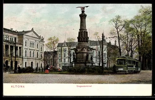 AK Hamburg-Altona, Siegesdenkmal, Strassenbahn