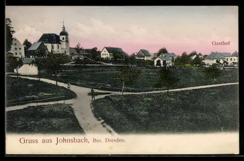 AK Johnsbach, Teilansicht mit Gasthof und Kirche