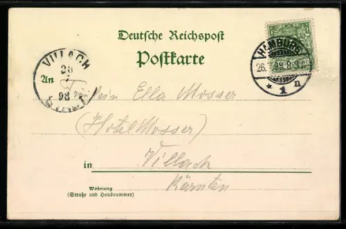 Lithographie Hamburg, Totalansicht mit Ruderer
