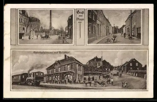 AK Vluyn, Bahnhofstrasse mit Bahnhof