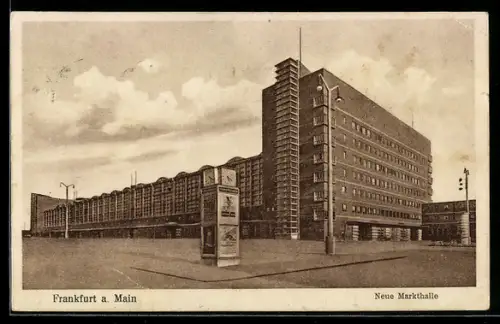 AK Frankfurt a. Main, Neue Markthalle mit Uhrturm