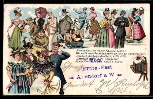 Lithographie Frankfurt-Seckbach, Ernte-Fest Allendorf, Volksfest