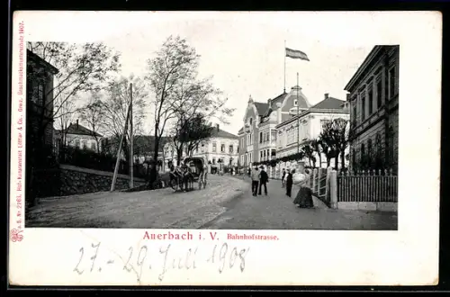AK Auerbach, Kutschenpartie in der Bahnhofstrasse