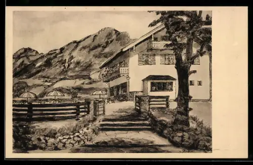 Künstler-AK Bad Reichenhall, Ansicht vom Cafe Dreher am Hessing