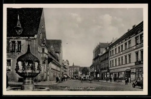 AK Aschersleben, Marktplatz mit Handlung v. Hermann Ehlers