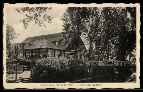 AK Bremen, Kaffeehaus am Stadtwald, Partie am Wasser
