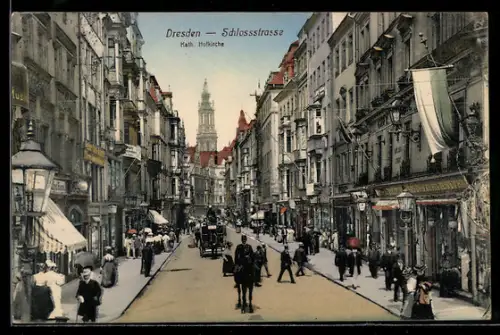 AK Dresden, Blick in die belebte Schlossstrasse