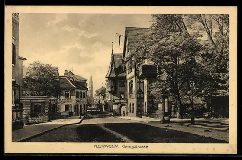 AK Meiningen, Georgstrasse mit Blick auf die Kirche