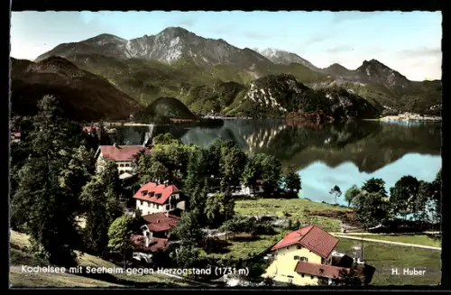 AK Kochel am See, Panorama mit Seeheim gegen Herzogstand
