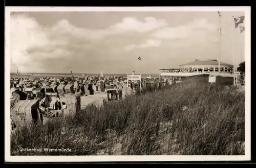 AK Warnemünde, Ostseebad, Strand mit n