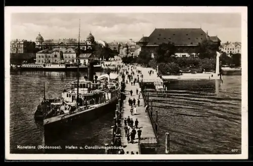 AK Konstanz, Hafen mit Blick auf Conziliumsgebäude