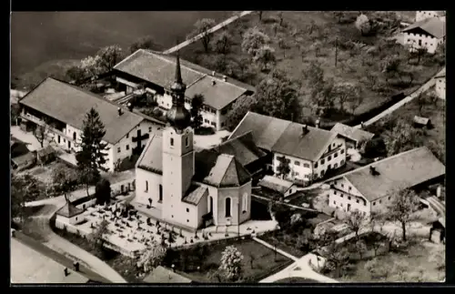 AK Umrathshausen /Aschau, Kirche und Friedhof, Fliegeraufnahme