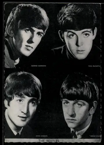 AK Musiker der Band the Beatles im Einzelbild, George Harrison, Paul McCartney, John Lennon, Ringo Starr