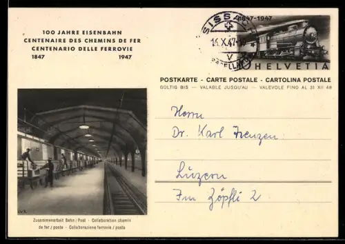 AK 100 Jahre Eisenbahn, Bahnhof mit Bahn-Postarbeitern