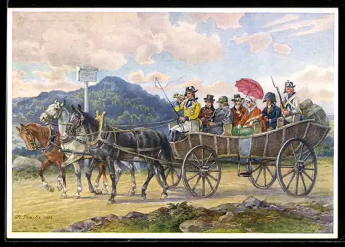 AK Fahrt zur Leipziger Messe um 1800, Postkutsche