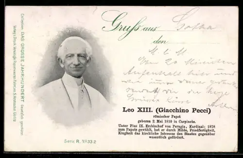 AK Papst Leo XIII. im Porträt
