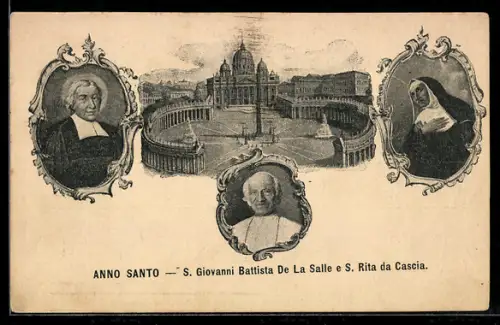 AK Papst Leo XIII., St. Giovanni Battista De La Salle e. S. Rita da Cascia