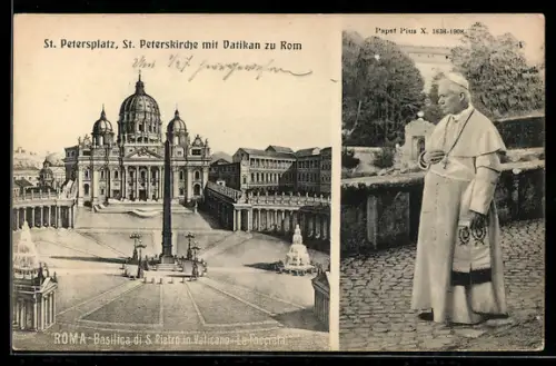 AK Rom, St. Petersplatz, St. Peterskirche, Vatikan, Papst Pius X.