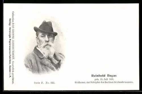 AK Reinhold Begas, Bildhauer, Schöpfer des Schlossbrunnens Berlin