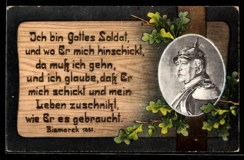 AK Bismarck im Porträt in Uniform mit Zitat