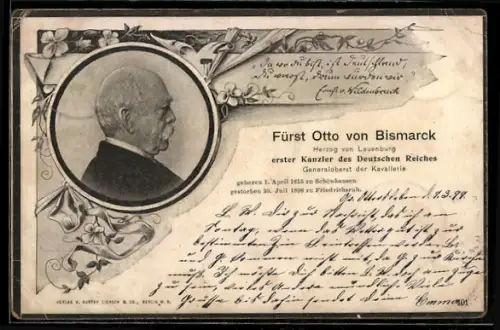 AK Fürst Otto von Bismarck im Profil