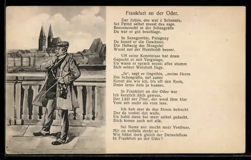 AK Friedrich Stoltze, Frankfurt an der Oder, Gedicht vom Julius, Mann auf Brücke