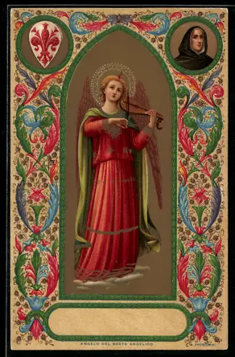 AK Angelo del Beato Angelico, Engel mit Violine und Heiligenschein
