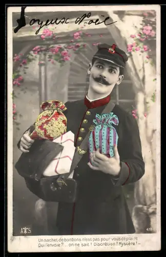 AK Un sachet de bonbons n`est pas pour vous déplaire, der Briefträger überbringt Päckchen und Tüten voller Bonbons