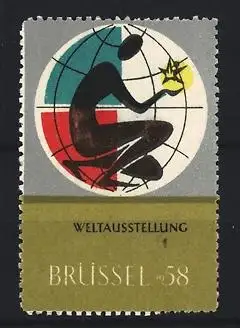 Reklamemarke Brüssel, Weltausstellung 1958, Globus mit Figur und Stern
