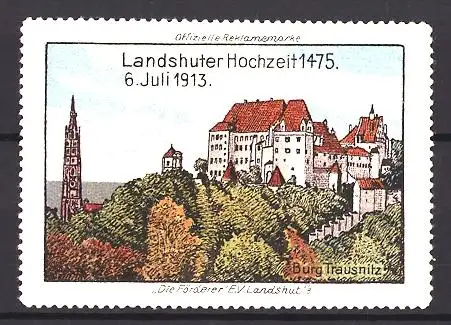 Reklamemarke Landshut, Landshuter Hochzeit 1475, Burg Trausnitz 6.7.1913