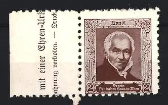 Reklamemarke Wien, Verein Deutsches Haus in Wien, Porträt Ernst Moritz Arndt