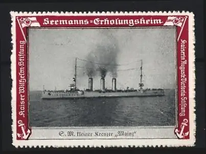 Reklamemarke Seemanns-Erholungsheim, S.M. Kleiner Kreuzer Mainz, Kaiser Wilhelm-Stiftung