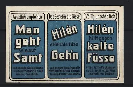 Reklamemarke Hilén, Schuh-Einlagen, Angabe zu Packungsgrössen