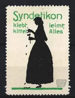 Künstler-Reklamemarke August Hajduk, Syndetikon, Frau im Kleid mit Blüte