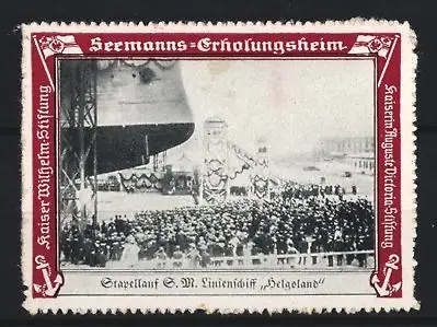 Reklamemarke Seemanns-Erholungsheim, Stapellauf S.M. Linienschiff Helgoland, Kaiser Wilhelm-Stiftung