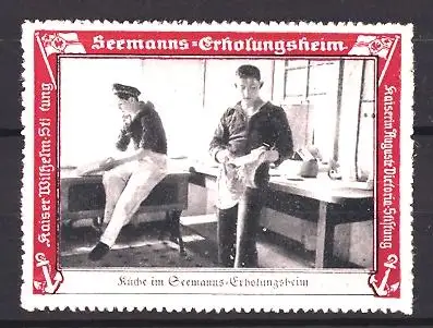 Reklamemarke Kaiser-Wilhelm-Stiftung, Seemanns-Erholungsheim, Matrosen in der Küche