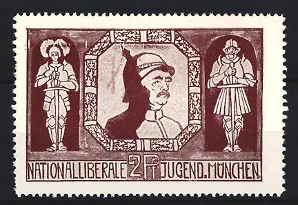 Reklamemarke München, Nationalliberale Jugend, Fürst Otto vom Bismarck mit Pickelhaube