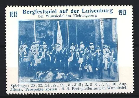 Reklamemarke Wunsiedel, Bergfestspiel auf der Luisenburg 1913, Theatergruppe im Wald