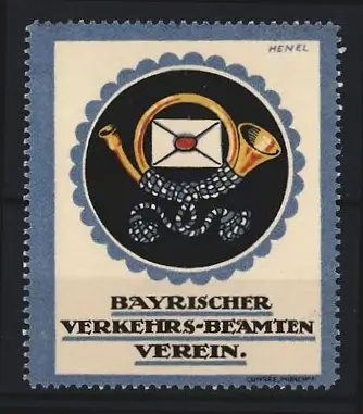 Reklamemarke Bayern, Bayrischer Verkehrs-Beamten Verein, Posthorn und Brief