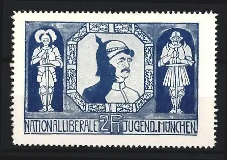 Reklamemarke München, Nationalliberale Jugend, Fürst Otto vom Bismarck mit Pickelhaube