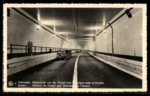 AK Antwerpen, Binnenzicht van den Tunnel voor voertuigen onder de Schelde