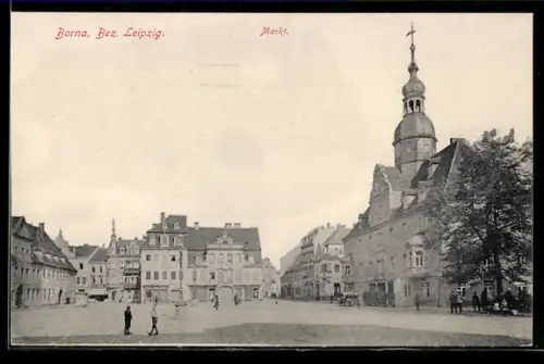 AK Borna /Leipzig, Markt, Panorama