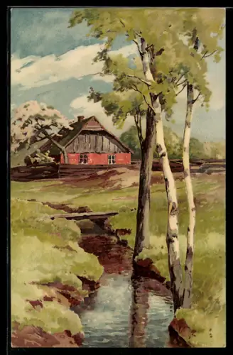 Künstler-AK Meissner & Buch (M&B) Nr. 1308: Haus an einem Fluss