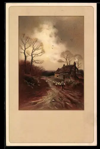 Künstler-AK Meissner & Buch (M&B) Serie 1946: Goldener Herbst, Hirte kehrt nach Haus zurück